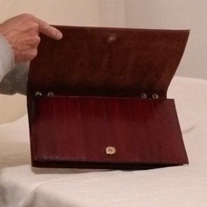 Eel Skin Burgundy Clutch Purse Suede Leather Lining and Snap-on Shoulder Strap